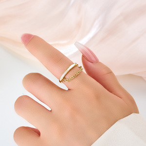 Stylish Natural Seashell <b>Open</b> <b>Ring</b> Adjustable Index Finger <b>Ring</b> Geometric Shape Channel Setting Jewelry Gift - Product Image 2