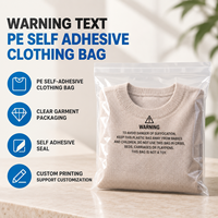 Sacs d'emballage transparents personnalisés en PE auto-adhésifs avec texte d'avertissement pour vêtements, pour boutiques de détail, e-commerce et vente en gros
