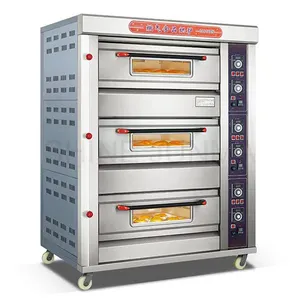 Komersial 3 Deck 9 Tray Gas Bakery Oven Mesin Pengendali Suhu Baking Industrial Oven Listrik Oven Roti
