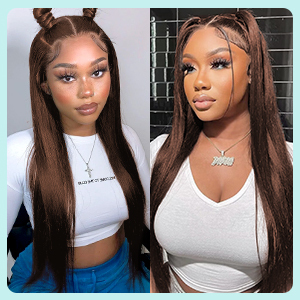 Top 180% densité 4 # brun 13x6 dentelle avant perruque longue ligne droite cheveux humains pré plumé frontal perruques avec cheveux <span class=keywords><strong>Boby</strong></span> pour les femmes noires - Product Image 2