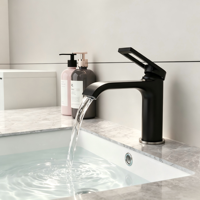 Robinet de lavabo monocommande noir mat et or rose, moderne, pour lavabo sur comptoir