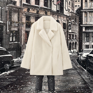 Veste beige à la mode décontractée Offre Spéciale pour femmes col cranté et manches longues simple boutonnage avec tissu tissé pour l'hiver - Product Image 3