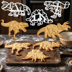 Emporte-pièces 3D dinosaures (T-Rex, Stégosaure et Tricératops), emporte-pièces à biscuits en relief, outils de pâtisserie DIY - Product Image 1