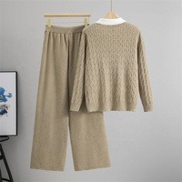 Ensemble tricoté deux pièces respirant pour femme, col polo patchwork, haut demi-zip, pantalon large à cordon de serrage, décontracté pour le quotidien