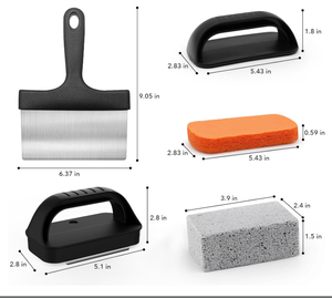 Brosse de nettoyage pour plancha avec ensemble de pierres, manche en acier inoxydable poli, outils de barbecue polyvalents en plastique - Product Image 1