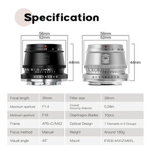 TTArtisan APS-C 35mm F1.4 objectif d'appareil photo Portable grande ouverture Studio photographie Compatible pour Sony E <span class=keywords><strong>A7RIII</strong></span> pour Nikon ZFC 52mm - Product Image 6