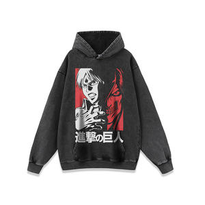 Sudadera Personalizada de Algodón Negro Grueso con Lavado Ácido, Diseño Gráfico Vintage de <span class=keywords><strong>Ataque</strong></span> <span class=keywords><strong>a</strong></span> <span class=keywords><strong>los</strong></span> <span class=keywords><strong>Titanes</strong></span>, Camiseta con Capucha para Hombre - Product Image 1