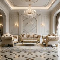 Ensemble de canapés de salon de villa en bois de couleur vive, style baroque français luxueux / Canapé antique sculpté à la main style palais royal / Maison haut de gamme
