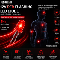 Diode LED rouge clignotante 12V, tête ronde de 5 mm, lumière diffuse clignotante, 2 Hz, 1/8 DIP, lampe à montage traversant, 620-630 nm, LED indicatrice