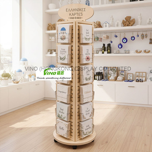 Exhibidor Giratorio de Madera Resistente VINO para Piso, de 6 Niveles, Doble Cara, Vertical, para Tarjetas de Felicitación, para Tiendas Minoristas - Product Image 3
