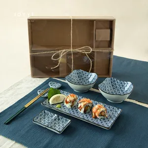 JOYYEフリーデザインカスタム食器食器和風青と白の寿司ディナープレートセット6個ギフトボックス付き