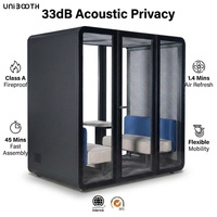 UNIBOOTH Cabine de bureau insonorisée moderne 33 dB ISO 23351, ignifuge 30-45 min, installation rapide, pour bureau ouvert, bibliothèque, OEM ODM