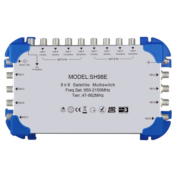 9 in 8 Out Satellite Multiswitch with Power Adapter for Satellite TV and TV Receiver