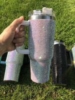 Gobelets de voyage isothermes en acier inoxydable 304 de 40 oz avec logo personnalisé, strass brillants, écologiques, pour bureau et café, avec paille