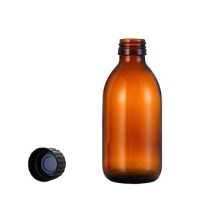100ml 125ml 180ml 200ml 250ml 300ml 500ml 호박색 원형 실험실 유리 기침 시럽 병 나사 캡 펌프 - Product Image 2