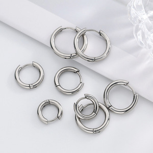 Pendientes de aro de acero inoxidable de 8 mm, 10 mm, 12 mm, 14 mm, minimalistas, para regalo, joyería de moda - Product Image 1