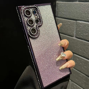 Custodia per telefono in TPU galvanizzato con diamanti per <span class=keywords><strong>Samsung</strong></span> <span class=keywords><strong>S22</strong></span> S23 S24 S25 <span class=keywords><strong>Ultra</strong></span>, <span class=keywords><strong>cover</strong></span> per cellulare con glitter sfumato e brillante per iPhone - Product Image 1