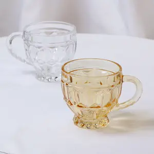 210Ml Retro Reliëf Loodvrij Koffie Water Thee Mokken Glaswerk Drinken Glazen Cup Met Handvat