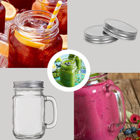 Botol Kaca Mason Mulut Lebar 8oz Grosir dengan Tutup dan Pegangan untuk Minuman Susu, Teh Dingin, Lemonade