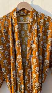 Women's Orange Skull Print Kimono Robe Three Quarter Sleeve Wrap <b>Belted</b> Loose Fit Casual All Seasons Wear - Product Image 4