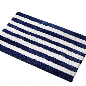 Navy Blue Stripe Anti-Slip Cotton Bath Mat Absorbent Blue White <b>Floor</b> Rugs <b>Machine</b> Washable Bathroom Rug By INDIAN TEXTILES H/L - Product Image 1