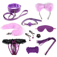 Kit BDSM en gros avec queue de renard et dés sexuels, ensemble de 10 pièces pour jeux de bondage en couple