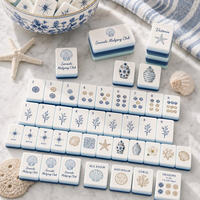Fichas de Mahjong Americanas Personalizadas con Temática Oceánica, Modernas y Elegantes, de Acrílico Pesado de Triple Capa, con Grabado de Coral en Contraste, Regalo para Fiestas Sociales