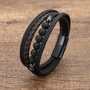 Handwoven Braided Jewelry Multi-layer Natural Stone <b>Bangles</b> with Magnetic Clasp Bead Jewelry for <b>Men</b> - Product Image 2