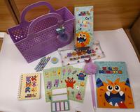 Nuevo Estuche Portátil de 4 Piezas para Lápices de Colores, Cestas Moradas, Set de Papelería con Diseño de Monstruo de Dibujos Animados para Niños