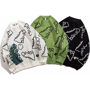 เสื้อสเวตเตอร์ไหมพรมลายไดโนเสาร์ FOXA แบบโอเวอร์ไซส์ แขนยาว ใส่ได้ทั้งชายและหญิง เสื้อพูลโอเวอร์ลำลองสำหรับผู้ชาย ผลิตจากอะคริลิก 100% ความหนาปกติ - Product Image 3