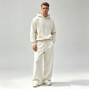 Sweats à capuche pour hommes personnalisés, style streetwear, coupe ample à épaules tombantes, en molleton bouclette 100% coton, zippés, cloutés de rivets, épais - Product Image 2