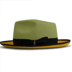 earth yellow Green Wool Fedora <b>Hat</b> With Black Band Unisex Adult Casual Spring Autumn 56-58CM - Product Image 1