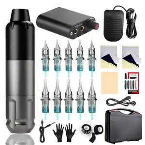 Tatoo Pen Máquina De Tatuagem Rotativa Kit Completo Caneta Tatuagem Profissional Set Fonte De Alimentação Novo Kit De Tatuagem