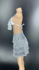 Twotwinstance — Costumes en paillettes pour femmes Y1794, vêtements de carnaval, avec franges, col licou, Sexy, avec fente latérale, printemps 2022 - Product Image 3