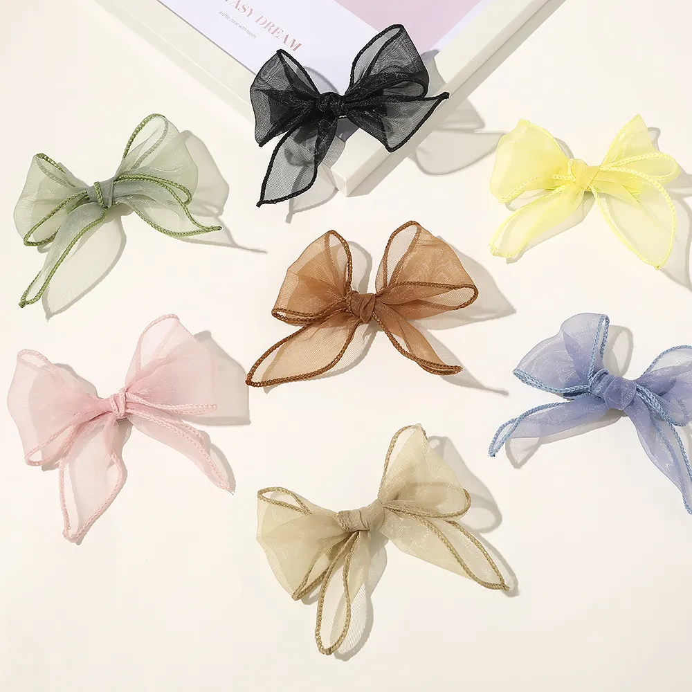 New Wholesale Fashion Bow Organza Duckbill Clip Ponytail Holders Cute Hair Clips Accessories For Girls