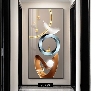 Dipinto su Tela con Geometria Astratta e Foglie, Arte Decorativa di Lusso con <span class=keywords><strong>Cervo</strong></span> Dorato per Soggiorno e Camera da Letto - Product Image 6