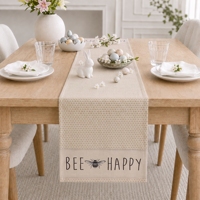 Chemin de table beige motif nid d'abeille 'Bee Happy' pour la cuisine, la salle à manger, les fêtes de jardin, les boutiques de cadeaux, la vente en gros et la décoration intérieure