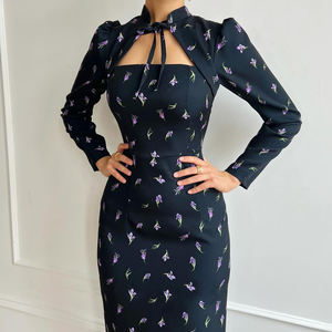 Maxi abito da donna <span class=keywords><strong>con</strong></span> stampa floreale 2025 a manica lunga <span class=keywords><strong>con</strong></span> <span class=keywords><strong>spacco</strong></span> posteriore abiti neri eleganti da donna - Product Image 3