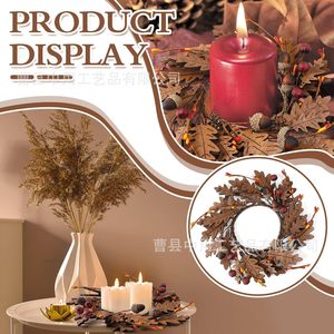 Wooden Candle Rings With Oak Leaves Acorns Thanksgiving Table Decor Indoor Use <b>Round</b> Shape 20-40 Pcs Wholesale - Product Image 4