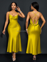 Robe longue fluide pour femme, col licou, découpes à la taille, décolleté plongeant en V profond, élégante, pour soirée ou événement formel