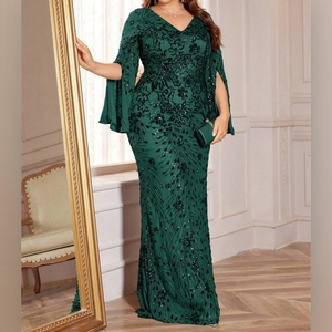 Vestido de Noche de Manga Larga con Lentejuelas para Mujer, Talla Grande, Vestido de Cola de Pez, Moda - Product Image 4