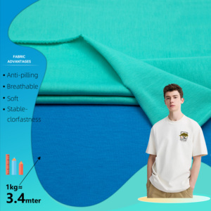 Tejido de punto liso transpirable de algodón peinado <span class=keywords><strong>40S</strong></span> con elastano, anti-bolitas, orgánico, 165GSM, para ropa deportiva de niñas, venta al por mayor - Product Image 1