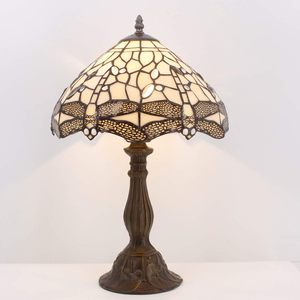 Lampada da Tavolo LED Stile <span class=keywords><strong>Tiffany</strong></span> 12x12x18 Pollici con Vetro Colorato Crema, Funzionamento Elettrico per Camera da Letto, Scrivania, Luce da Lettura e Decorazione - Product Image 2