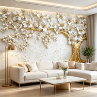 Papier peint autocollant texturé en PVC 3D, papier peint blanc floral de luxe en relief pour la décoration de la chambre