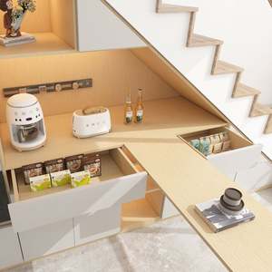 Aparador Minimalista de Madera Maciza con Acabado Liso, Cajones de Cierre Suave, Compartimentos de Almacenamiento Abiertos, Área de Comedor Ordenada - Product Image 4