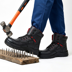 DSF53 Botas de trabajo de seguridad de cuero negro para hombre, suela impermeable antipinchazos, calzado de protección industrial para todas las estaciones - Product Image 1