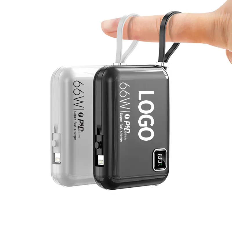 20000mah portatile Mini Power Bank personalizzato con Display digitale a ricarica rapida 66W cavi incorporati Power Bank caratteristiche uniche
