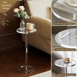 Venta al por mayor de fábrica, multiusos con soporte para teléfono, mesa auxiliar redonda pequeña para mesas de centro de acrílico espacial para muebles de sala de estar - Product Image 4