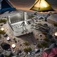 Ensemble de cuisine de camping en acier inoxydable pour la cuisine en plein air, léger, 1,1 L, pliable, portable, carré, pique-nique EVCH--004S