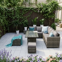 Ensemble de salle à manger de jardin en rotin moderne, durable et portable pour 9 personnes, table de foyer écologique, mobilier d'extérieur, canapé d'angle pour patio